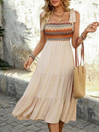 Tied Smocked Tiered Midi Cami Dress