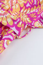 Boho Floral Print Belted Surplice Blouse