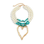 European and American retro multi-layered big love turquoise necklace niche beaded imitation pearl jewelry