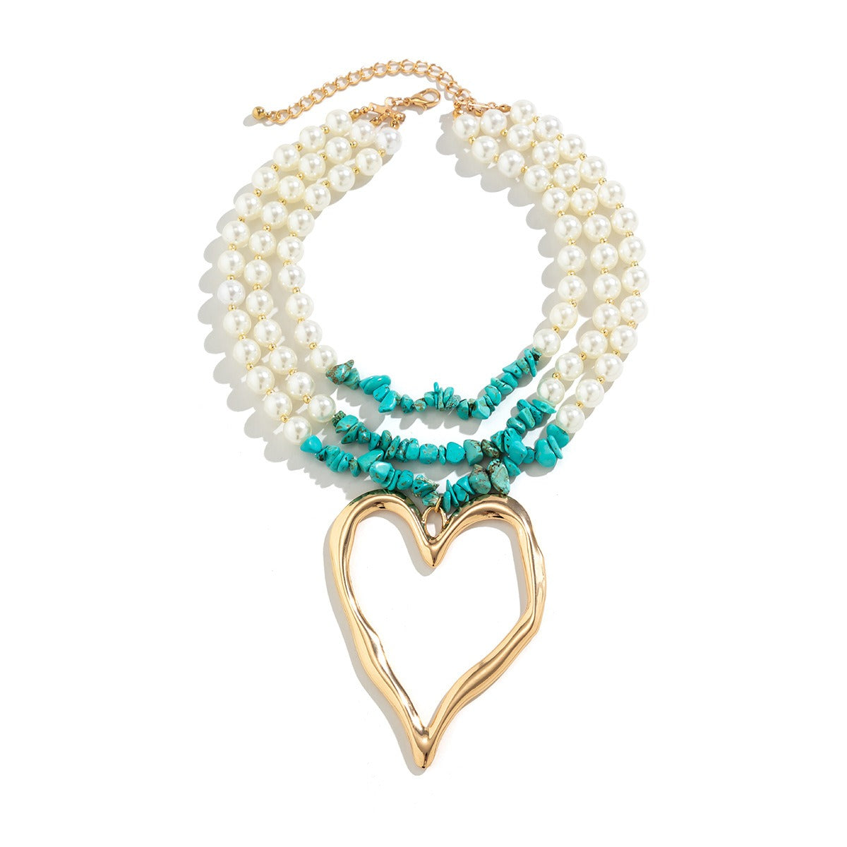 European and American retro multi-layered big love turquoise necklace niche beaded imitation pearl jewelry