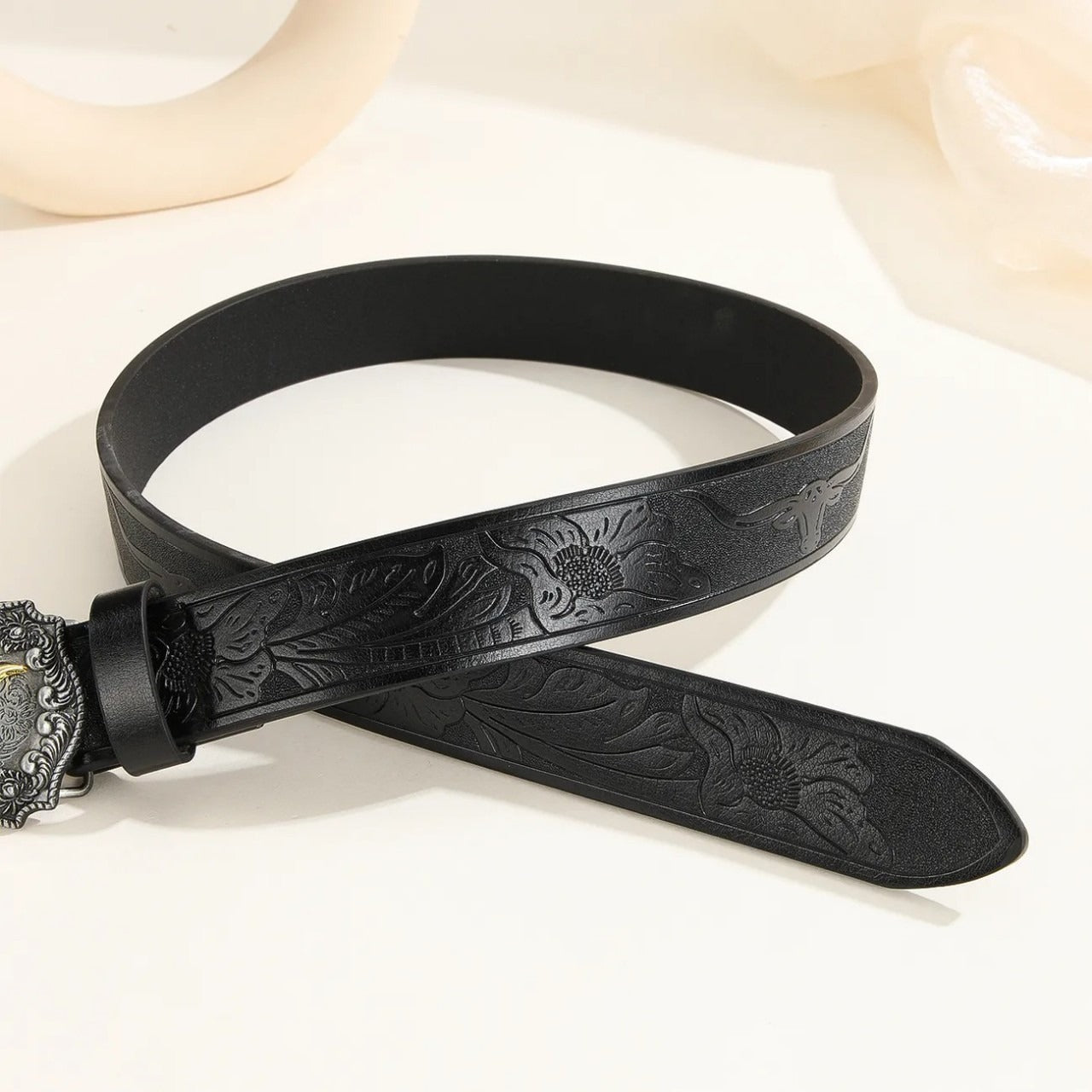 Western Cowboy Belt Versatile Bull Head Big Board Buckle Cowboy Carving Ethnic Style Punk PU Leather Belt