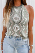 Women's Laurel Green Western Tribal Aztec Pattern Knit Sweater Tank Top