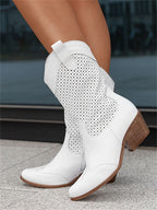 Mid heeled burnt suede low cut women's boots