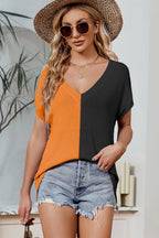 Women's Loose V-neck short sleeved plus size knitted sweater