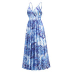 Bohemian printed long skirt with V-neck strap dress