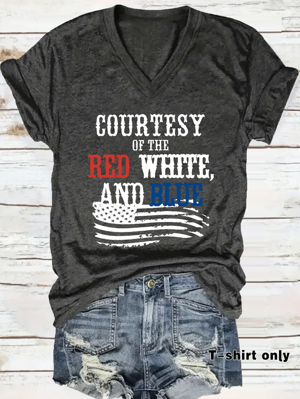 Patriotic Print V-Neck Pullover Short Sleeve