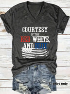 Patriotic Print V-Neck Pullover Short Sleeve