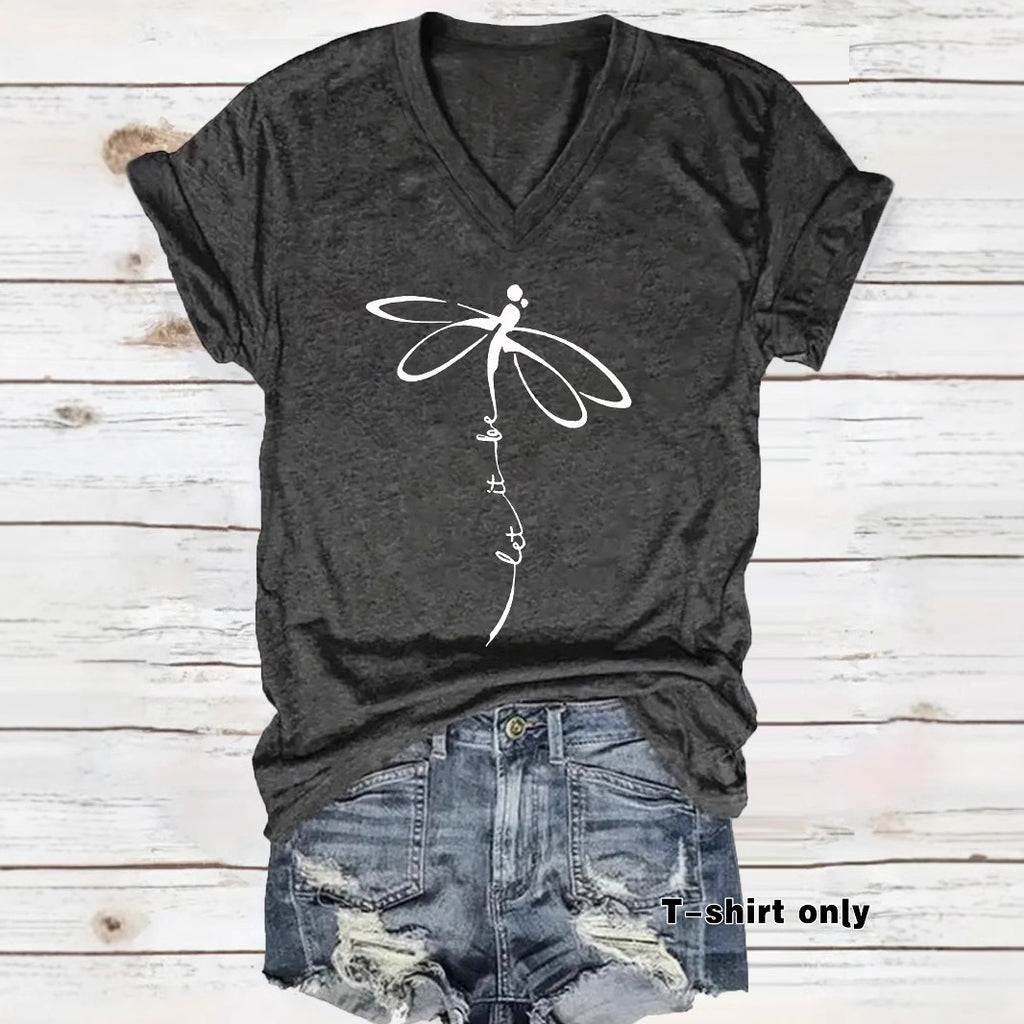 Women's Short sleeved dragonfly print let it be saying