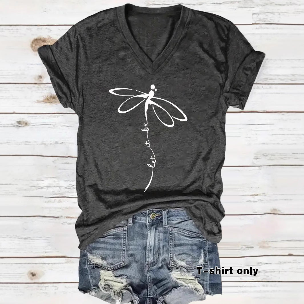 Women's Short sleeved dragonfly print let it be saying