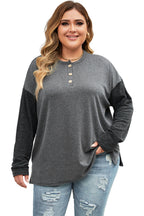 Black Plus Size Ribbed Long Sleeve Henley Top
