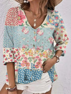 Women's Full Size Printed V-Neck Blouse