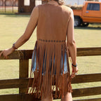 Women's Fringed Hem Bohemian Style Vest Hollow Out Sleeveless