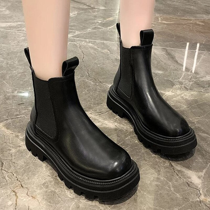 Fashion Women's Chelsea Boots Spring Autumn Waterproof Non-slip Platform Ankle Boots Women Slip on Thick Sole Booties