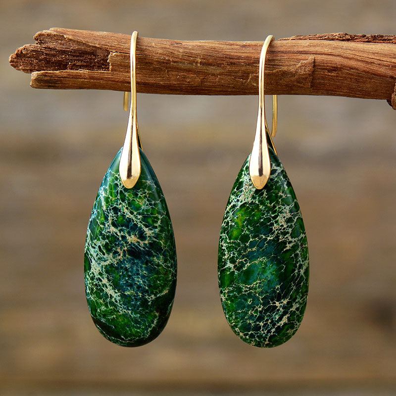 New Bohemian Emperor Stone Water Drop Pendant Earrings Natural Stone Jewelry