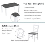 6-Piece Wood Dining Table Set Kitchen Table Set with Upholstered Bench and 4 Dining Chairs, Farmhouse Style Gray+White