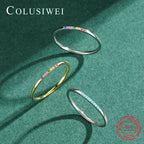 Stackable 925 Sterling Silver Pave Rainbow CZ Rrings Fashion Blue Turquoise Rings for Women Wedding Statement Jewelry