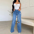 Women's Jeans Loose Casual High Waist Wide Leg Pants Fashion Street Ripped Plus Size Denim