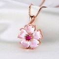 Moonstone Crystal Pink Flower Pendant Necklace Rose Gold