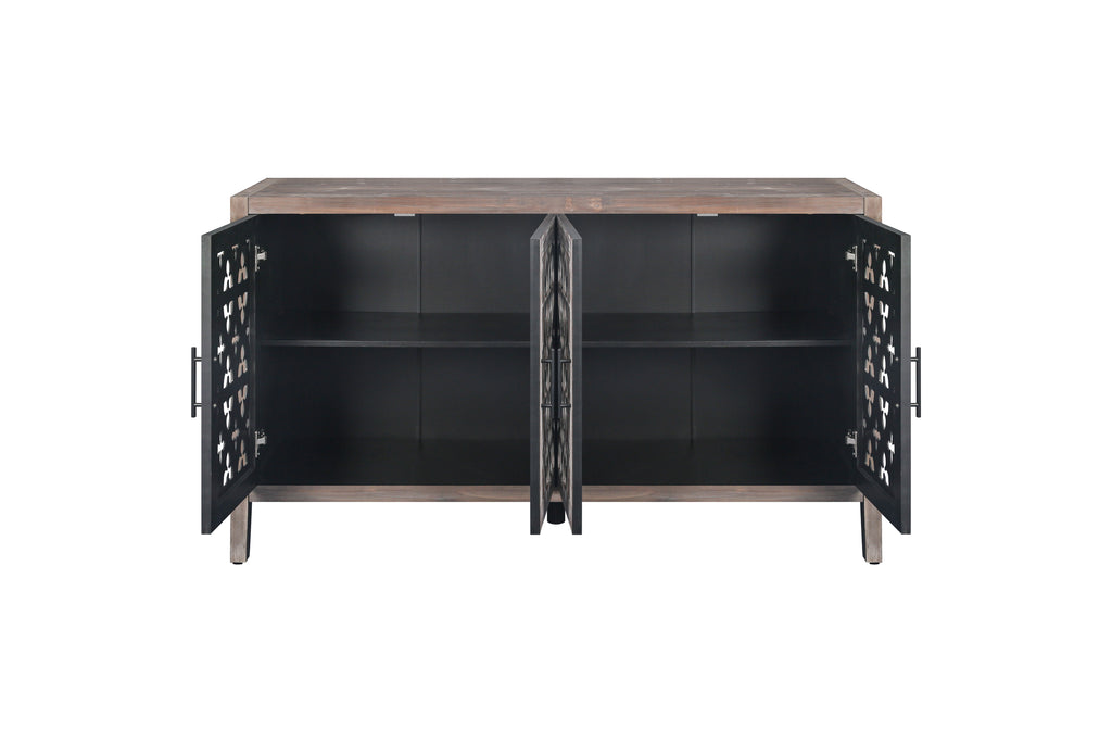 Hollow Four Door Antique Cabinet, American Country Style, Suitable for Living Room, TV Cabinet, Kitchen (Brown)
