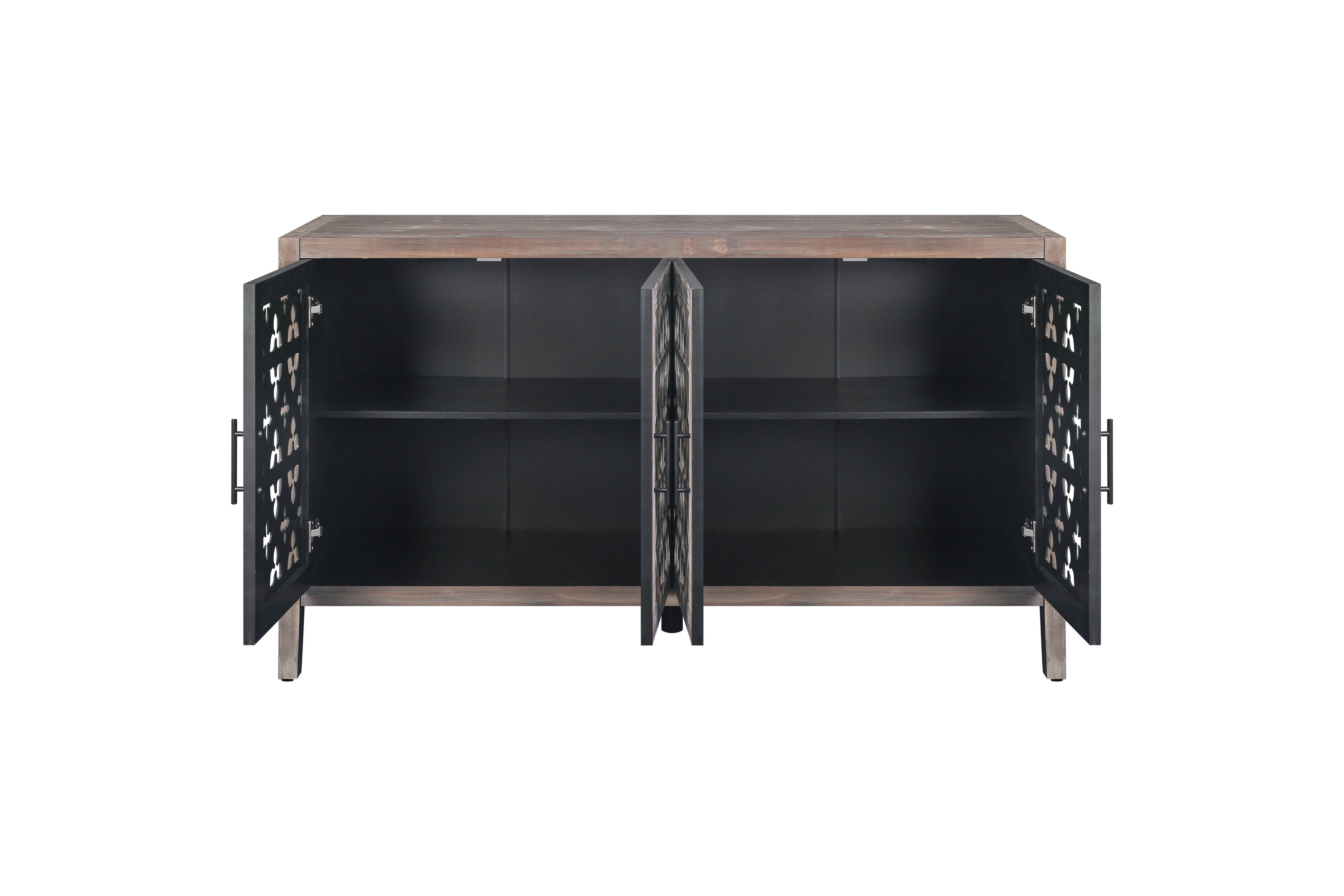 Hollow Four Door Antique Cabinet, American Country Style, Suitable for Living Room, TV Cabinet, Kitchen (Brown)