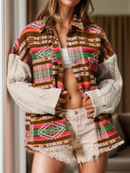 Knitted sleeve patchwork woolen jacket ethnic style loose jacket