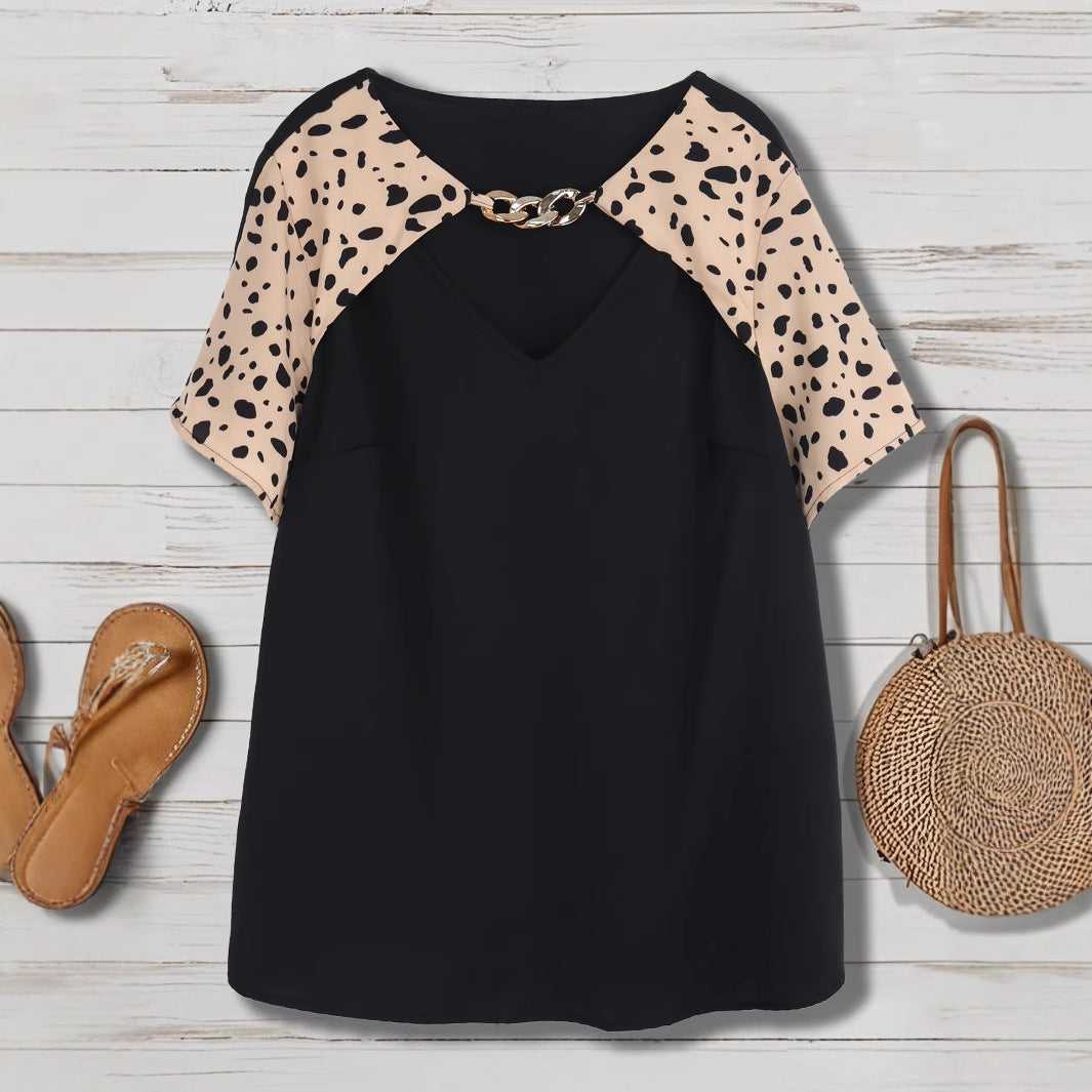 Plus Size Leopard Print Spliced Shirt
