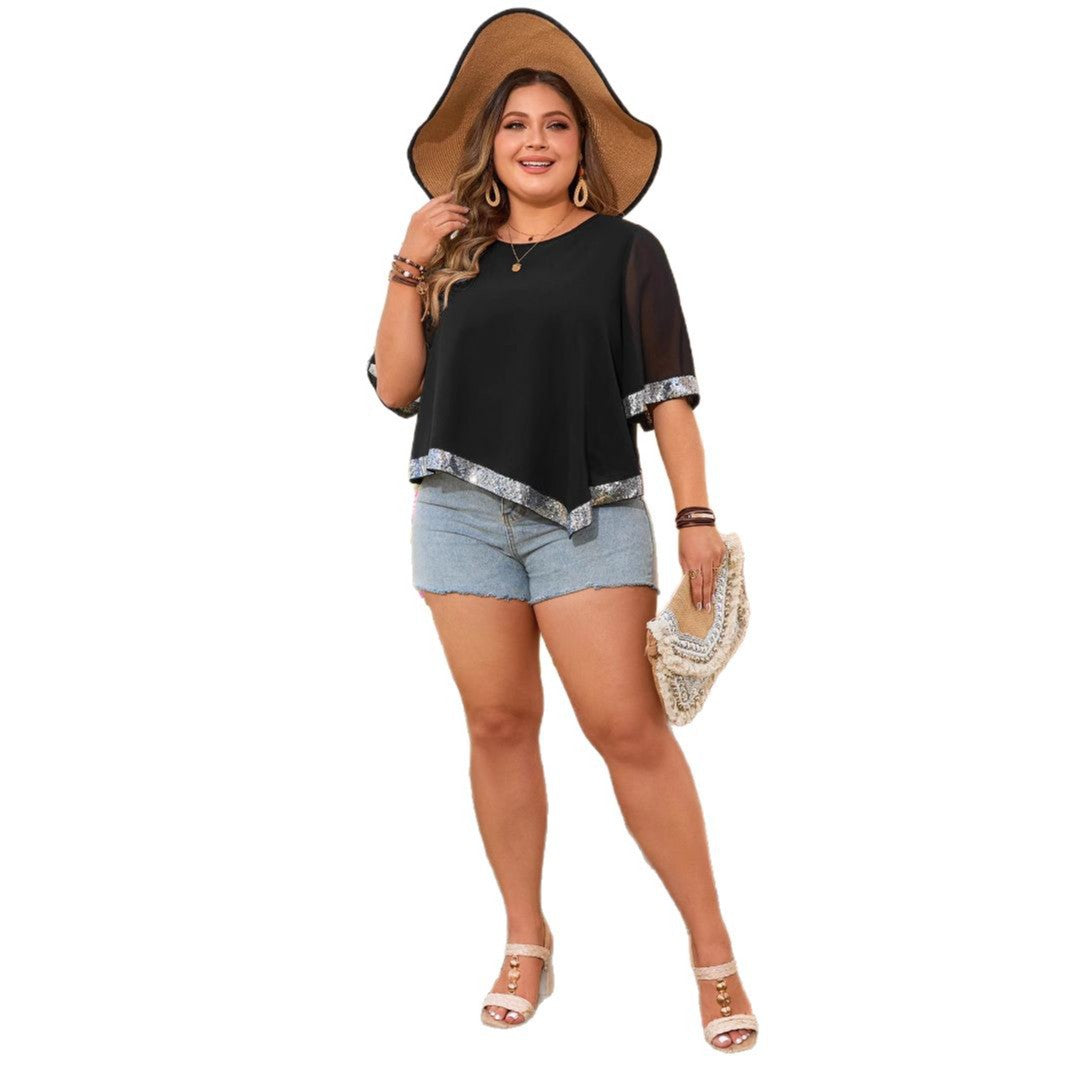 Plus Size Spring and Summer Women's Loose Round Neck Top