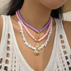 Ocean Wind Shell Turquoise Multi layer Necklace Beach Sea Star Bead Necklace Accessories Female