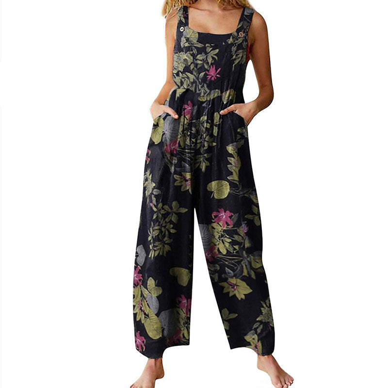 Women’s Jumpsuit Casual Sleeveless Loose Wide Leg Jumpsuit Plus Size Suspender Long Baggy Pants Rompers Overalls