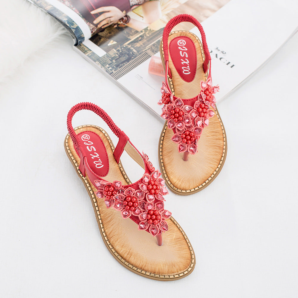 Summer New Bohemian Style Handmade Flower Round Toe Sandals Women's Fashion All-Match Trend Sandals