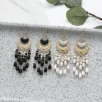 Bohemian Ethnic Earrings Long Vintage Tassel Bead Earrings Carved Earrings