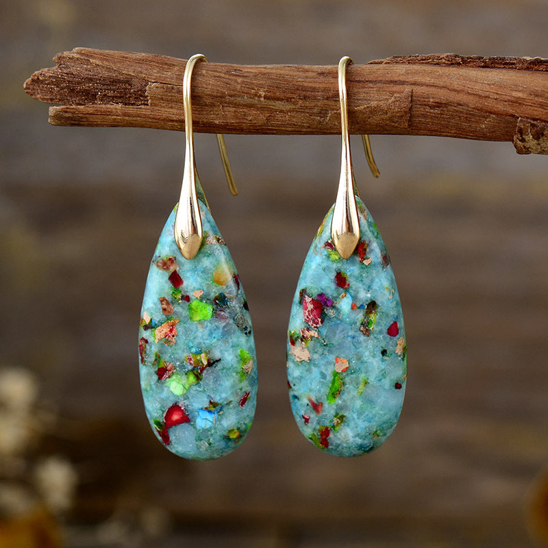 New Bohemian Emperor Stone Water Drop Pendant Earrings Natural Stone Jewelry
