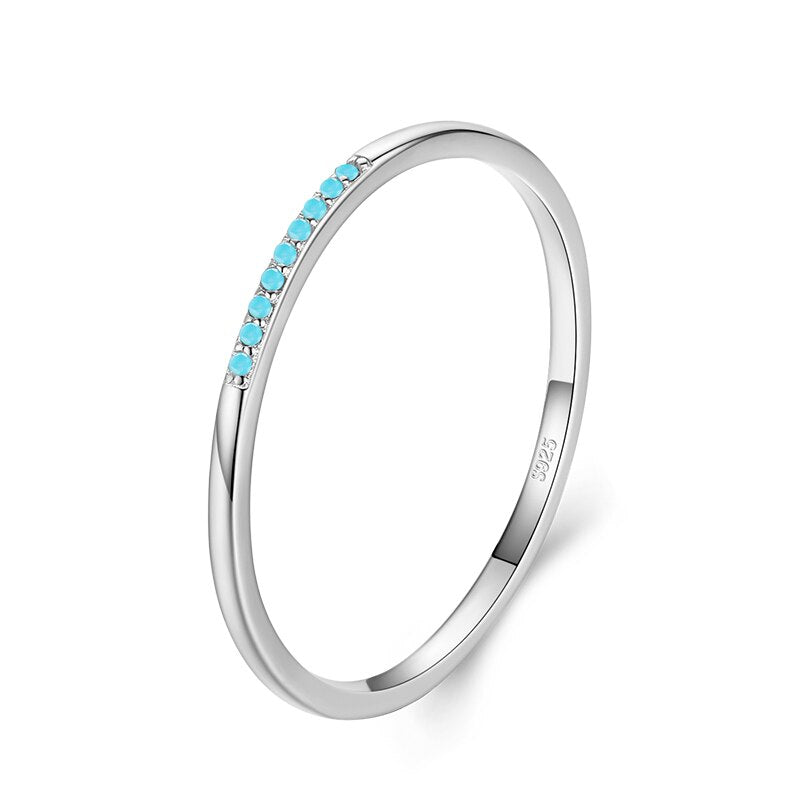 Stackable 925 Sterling Silver Pave Rainbow CZ Rrings Fashion Blue Turquoise Rings for Women Wedding Statement Jewelry