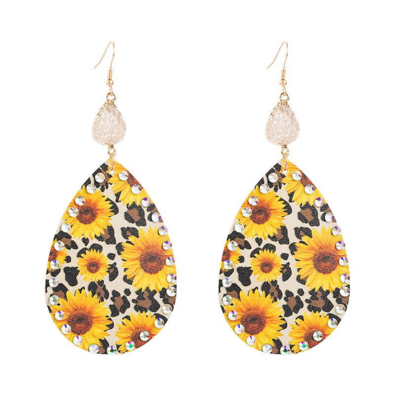 New Personality Leather Sun Flower Earrings Bohemian Style