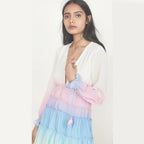 Women's Fashion Deep V Neck Long Sleeve Gradient Print Dress Long Dress