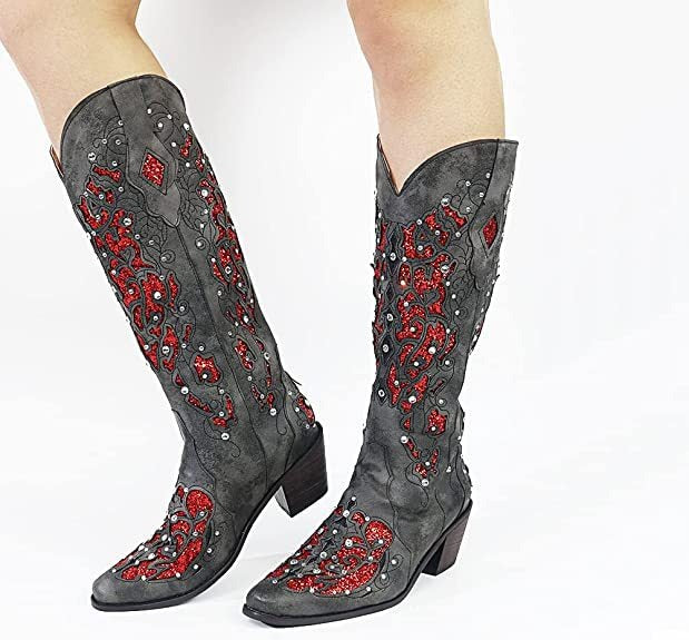 Women's Shoes Embroidered High Sleeve Solid Thick Heel Boots