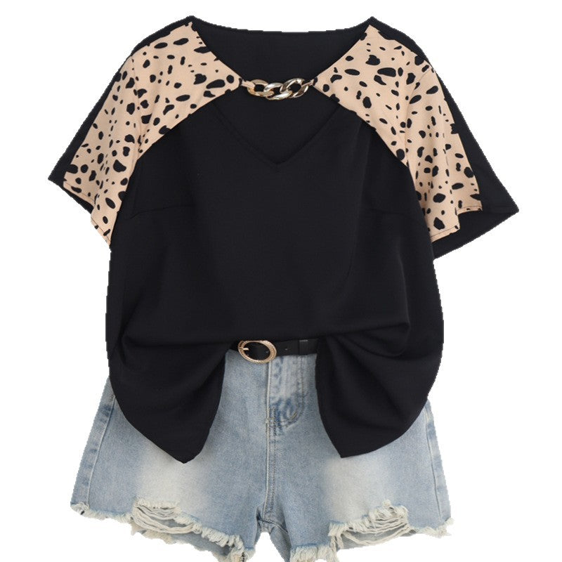 Plus Size Leopard Print Spliced Shirt