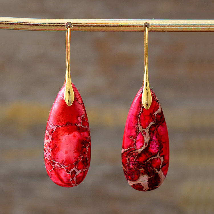 New Bohemian Emperor Stone Water Drop Pendant Earrings Natural Stone Jewelry