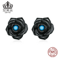 Avelle Original Sterling Silver S925 Black Rose Earrings Simple Black Gold Plated Blue Turquoise Flower Earrings
