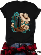 Western Short sleeved women's t-shirt with boots & hats