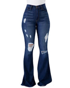New High Waist Ripped Flared Jeans For Women Fashion Slim Hip Lift Stretch Denim Pants