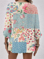 Women's Full Size Printed V-Neck Blouse