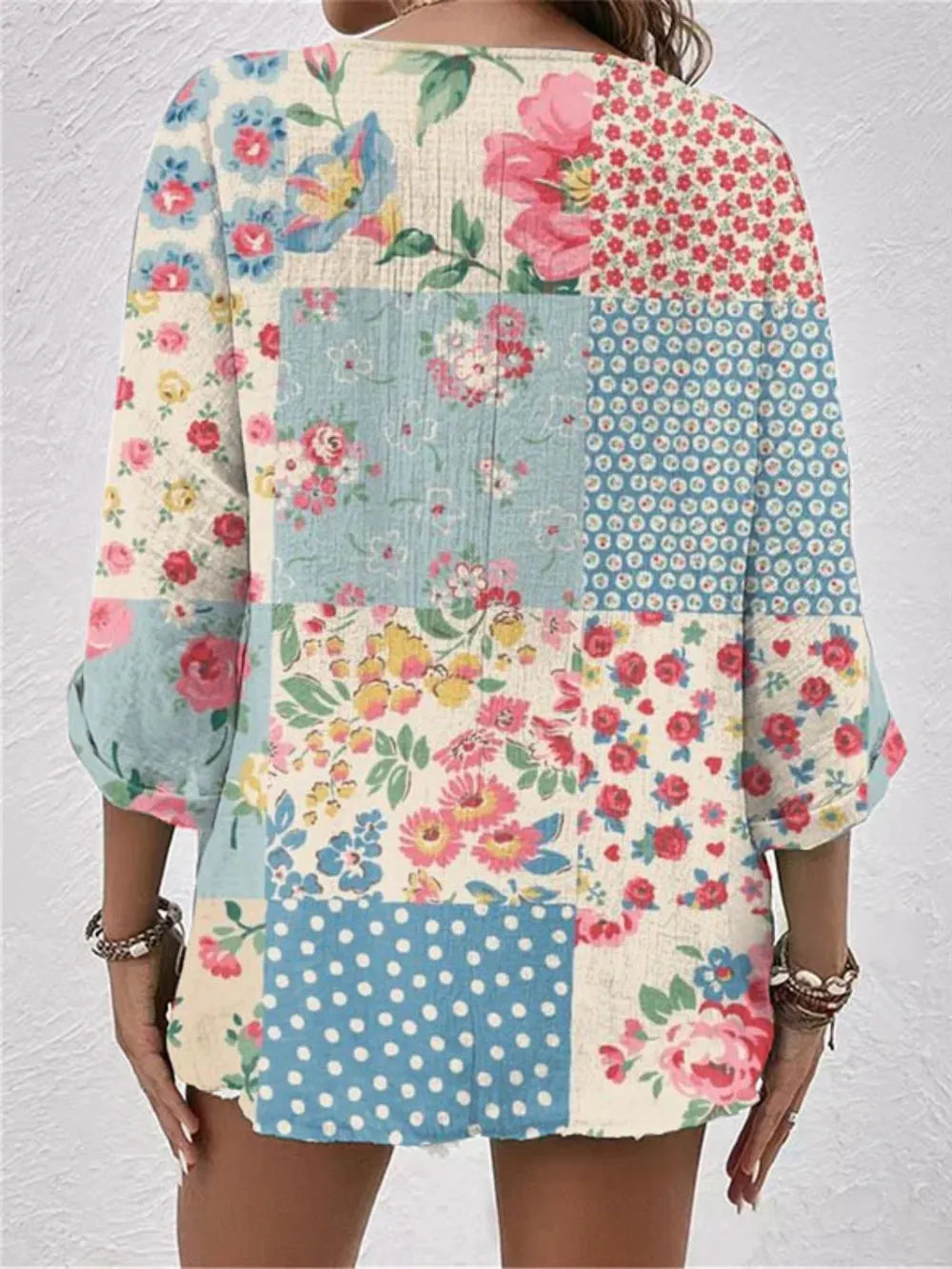 Women's Full Size Printed V-Neck Blouse