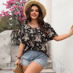 Women's Casual Loose Printed Short Sleeve Top
