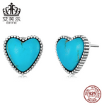 Sterling Silver S925 Love Turquoise Earrings Simple Heart-Shaped Gemstone Earrings