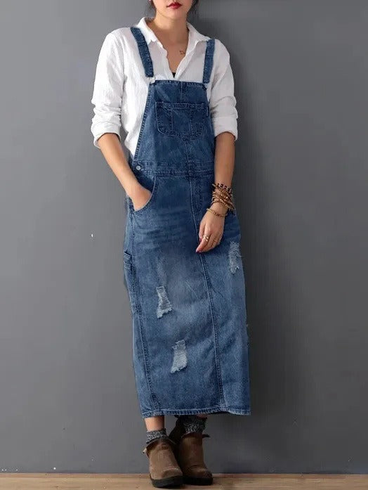 Cowgirl Overall Bib Dress with holes and straps
