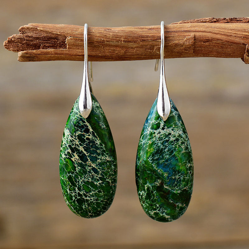 New Bohemian Emperor Stone Water Drop Pendant Earrings Natural Stone Jewelry