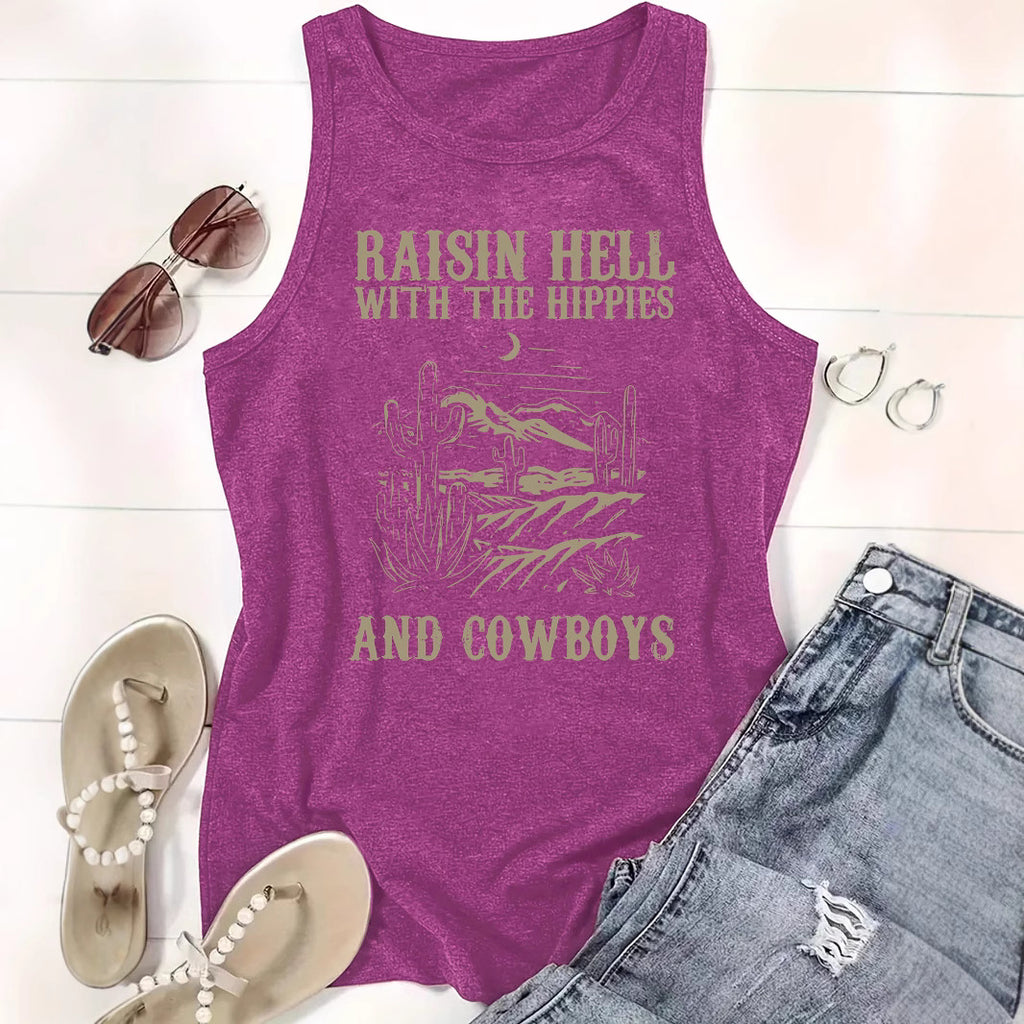 Western denim printed tank top