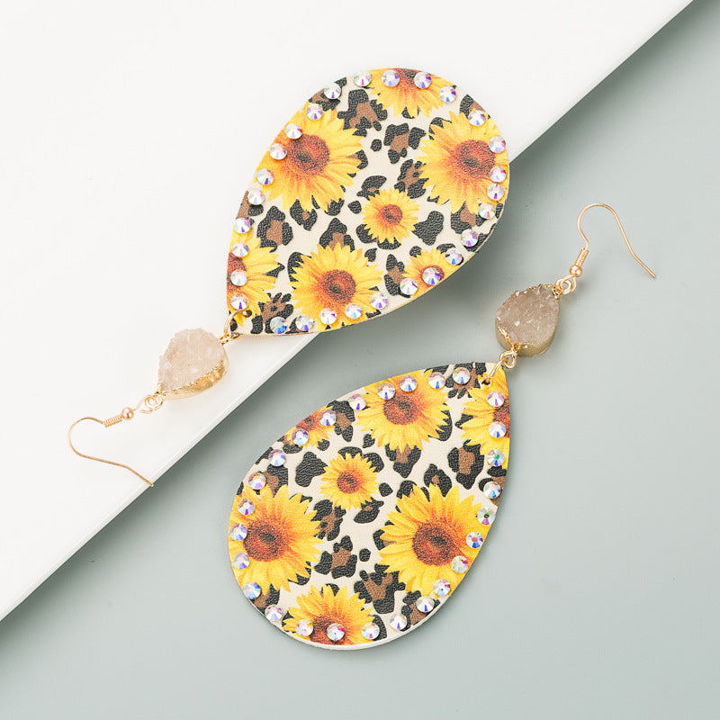 New Personality Leather Sun Flower Earrings Bohemian Style