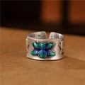 New Jewelry Silver-Plated Lotus Heart Sutra Ring Retro Ethnic Style Carp Lotus Flower Wide Version